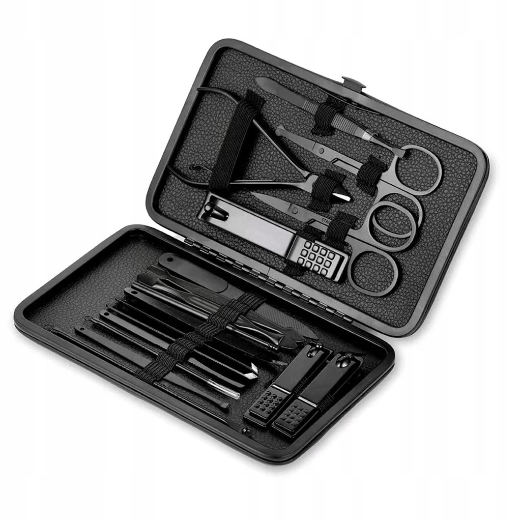 Zestaw do manicure pedicure twarzy podróżny 18 szt xxl czarny cążki etui - zdjęcie 4