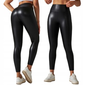 Legginsy modne wysoki stan modelujące ekoskóra elastyczne pushup czarne s