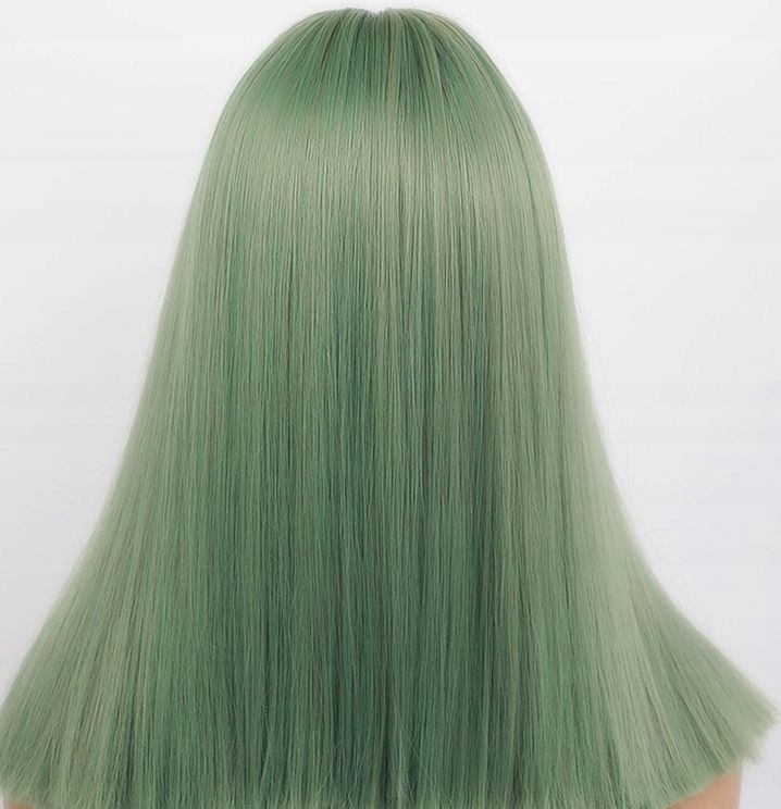 Kolorowa peruka zielone włosy długa miętowa proste grzywka - obrazek 3