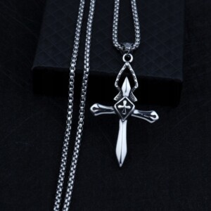 Naszyjnik srebrny stal krzyżyk krzyż modlitwa 368 - miniatura 2
