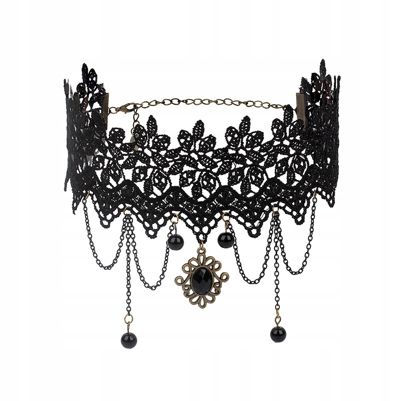 Choker koronkowy haft czarny naszyjnik gothic ch03