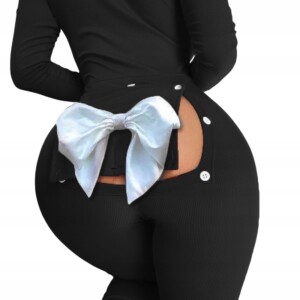 Piżama damska prezent na walentynki dla niej z klapką kokarda czarna l - miniatura 2