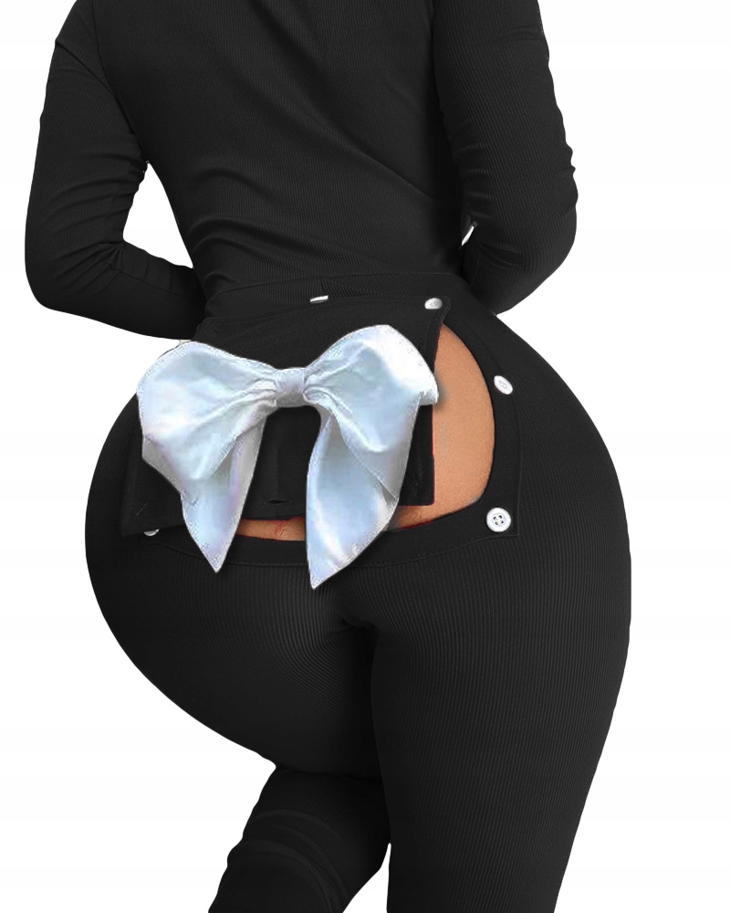 Piżama damska prezent na walentynki dla niej z klapką kokarda czarna l - obrazek 2