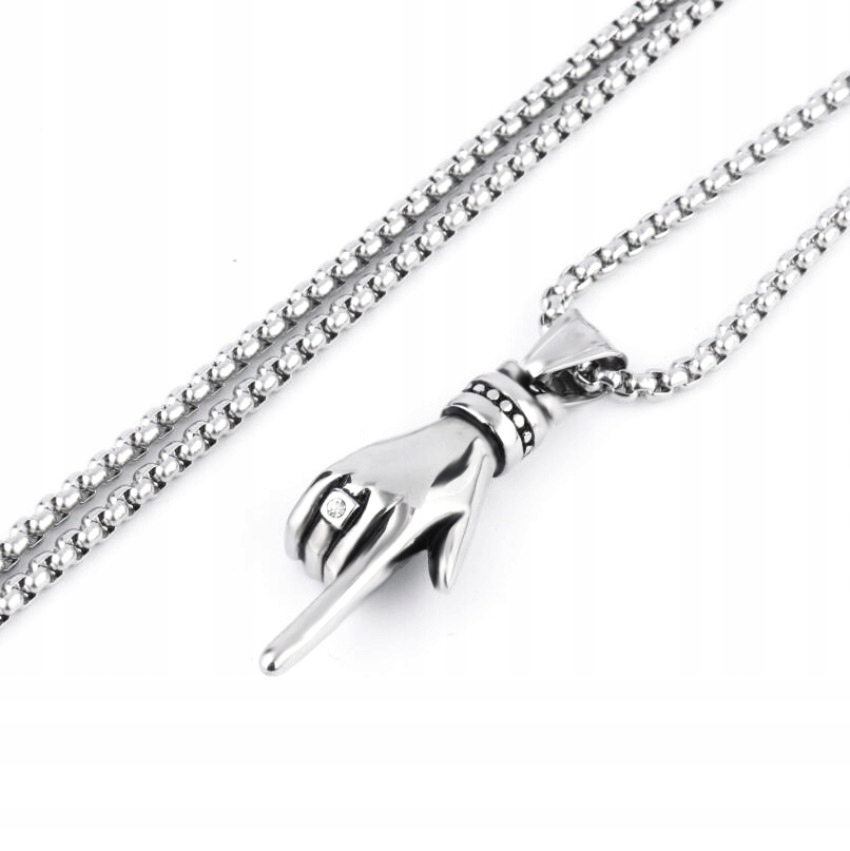 Naszyjnik srebrny stal łańcuszek dłoń palec 374 - obrazek 3