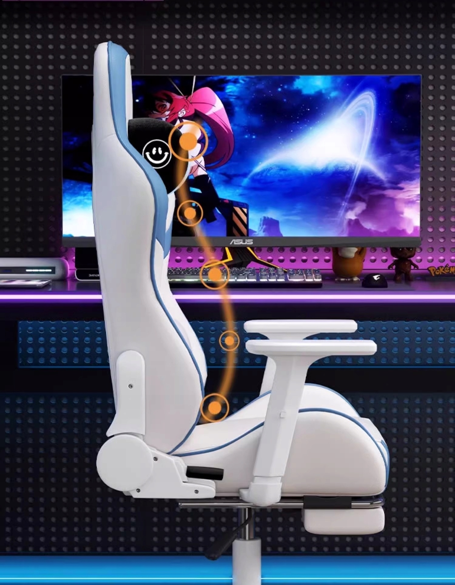 Fotel gamingowy ergonimiczny biurowy obrotowy z podnóżkiem szary do biura - obrazek 11