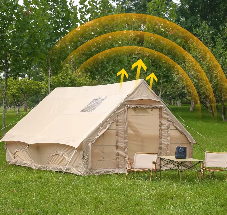 Duży namiot kempingowy pompowany 8 osobowy dmuchany pompka 12m2 400x300cm - zdjęcie 9
