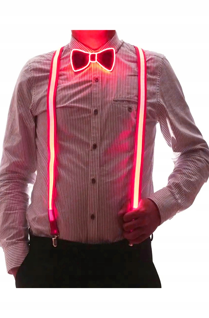 Zestaw szelki i mucha led świecący komplet na imprezę sylwestra wesele red - zdjęcie 1