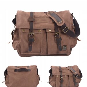Duża torba męska listonoszka vintage miejska ekoskóra wodoodporna brązowa - miniatura 2