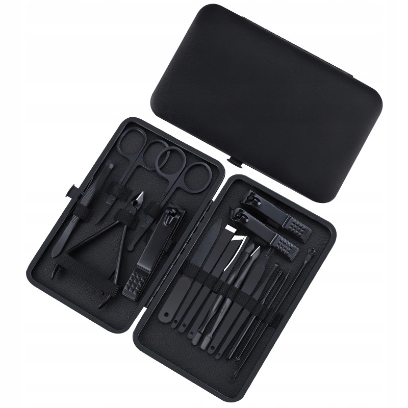 Zestaw do manicure pedicure twarzy podróżny 18 szt xxl czarny cążki etui - zdjęcie 5