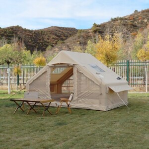 Duży namiot kempingowy pompowany 4 osobowy dmuchany pompka 6.4m2 320x200cm - miniatura 12