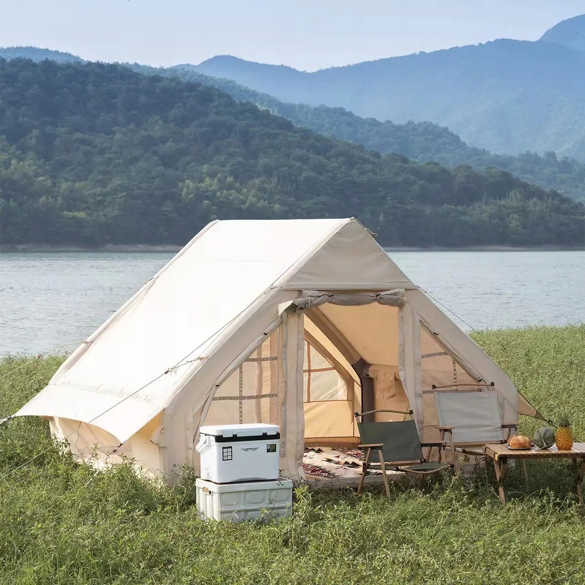 Duży namiot kempingowy pompowany 4 osobowy dmuchany pompka 6.3m2 300x210cm - zdjęcie 7