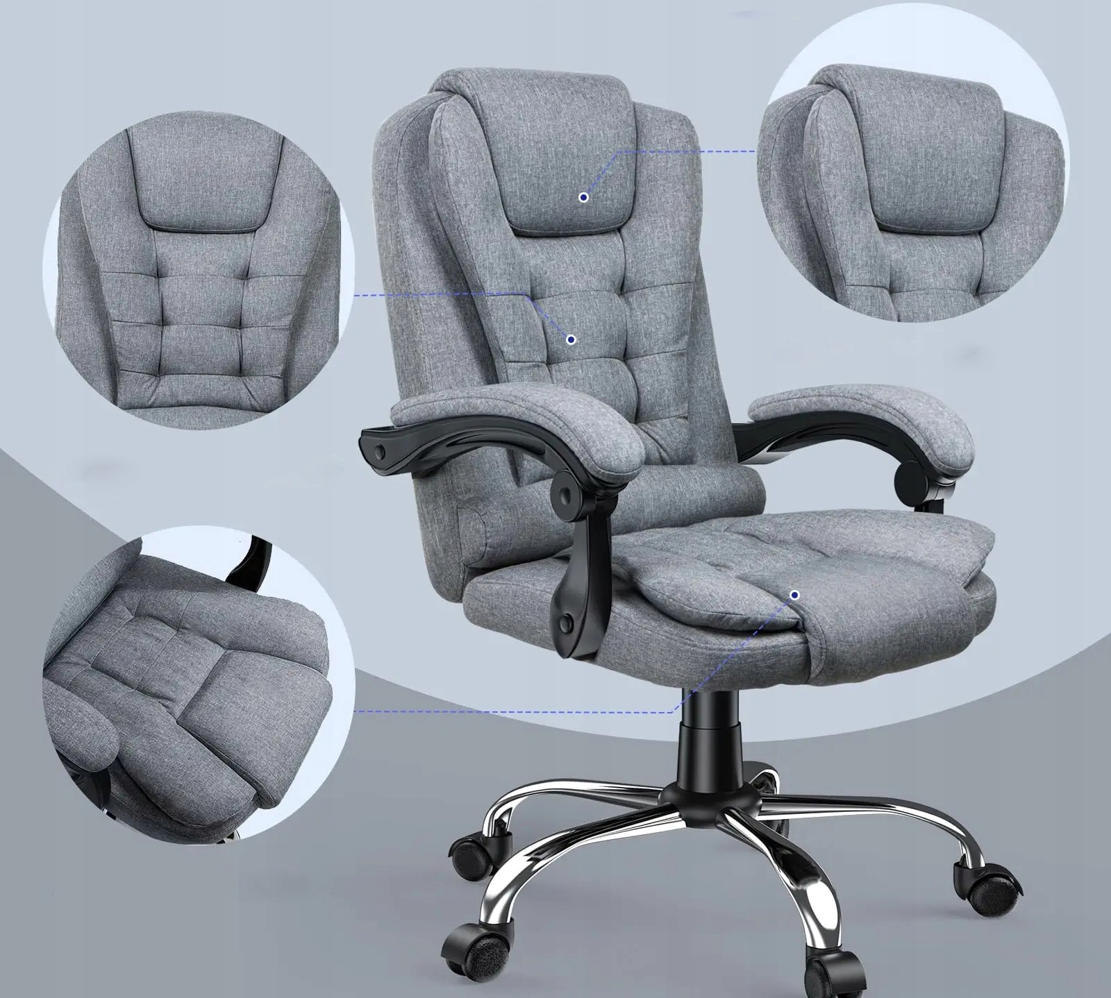 Fotel biurowy ergonomiczny obrotowy ekoskóra szary krzesło do gabinetu - obrazek 4