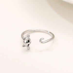 Srebrny damski pierścionek regulowany uniwersalny prezent kotek ogon uroczy - miniatura 2