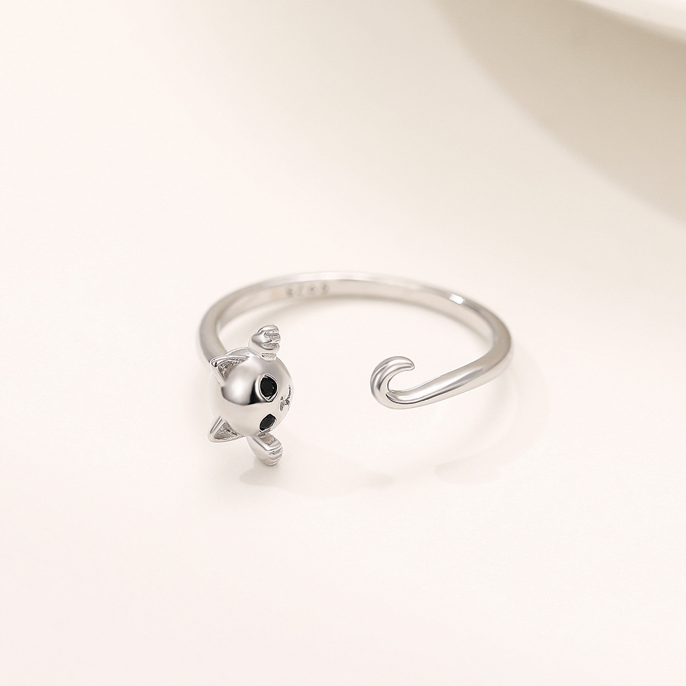 Srebrny damski pierścionek regulowany uniwersalny prezent kotek ogon uroczy - obrazek 2