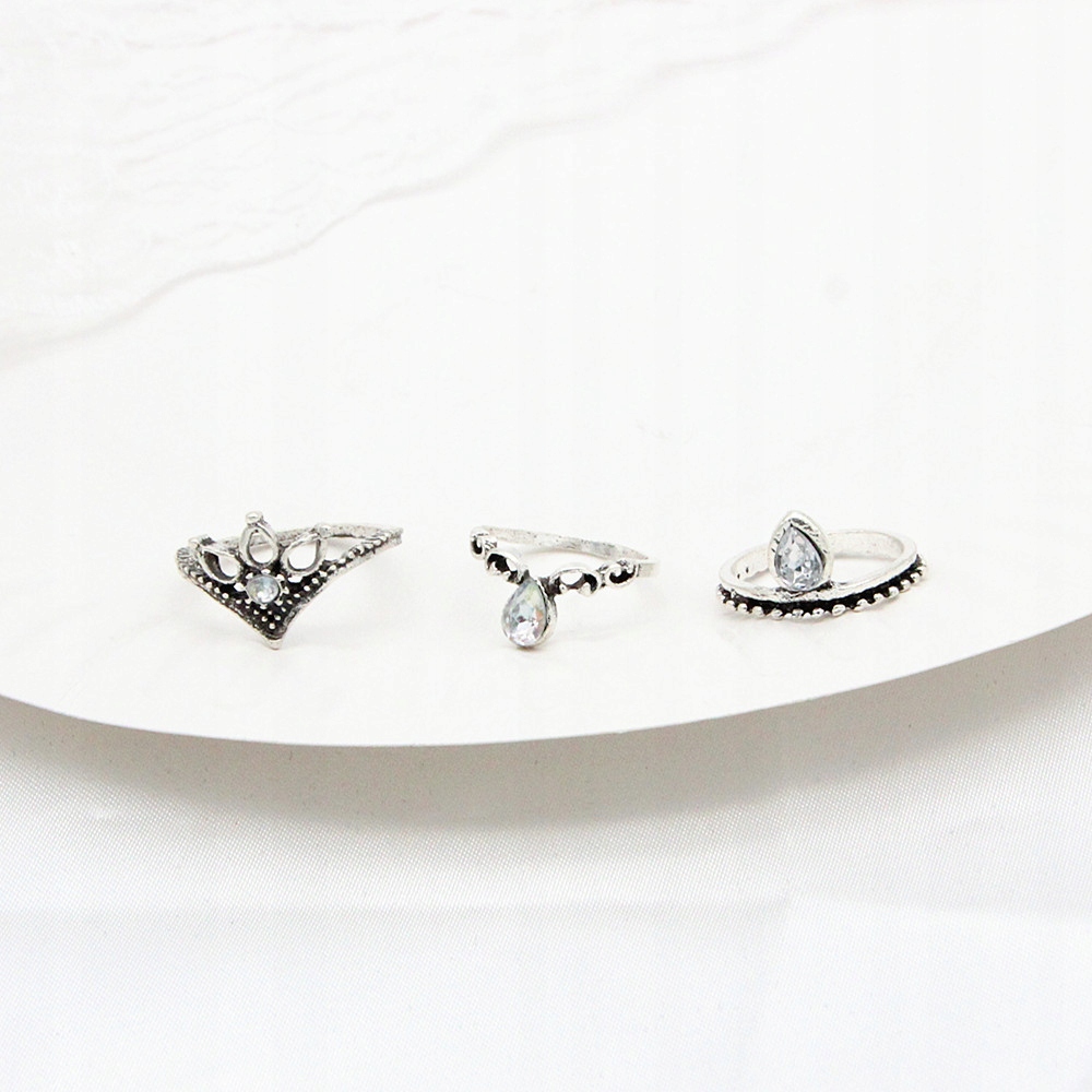 Srebrny zestaw pierścionków retro punk boho 15 - obrazek 5