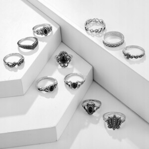 Srebrny zestaw pierścionków retro punk boho 12 - miniatura 3