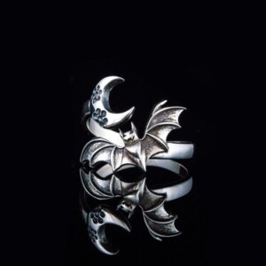 Srebrny damski pierścionek regulowany uniwersalny nietoperz i księżyc - miniatura 5