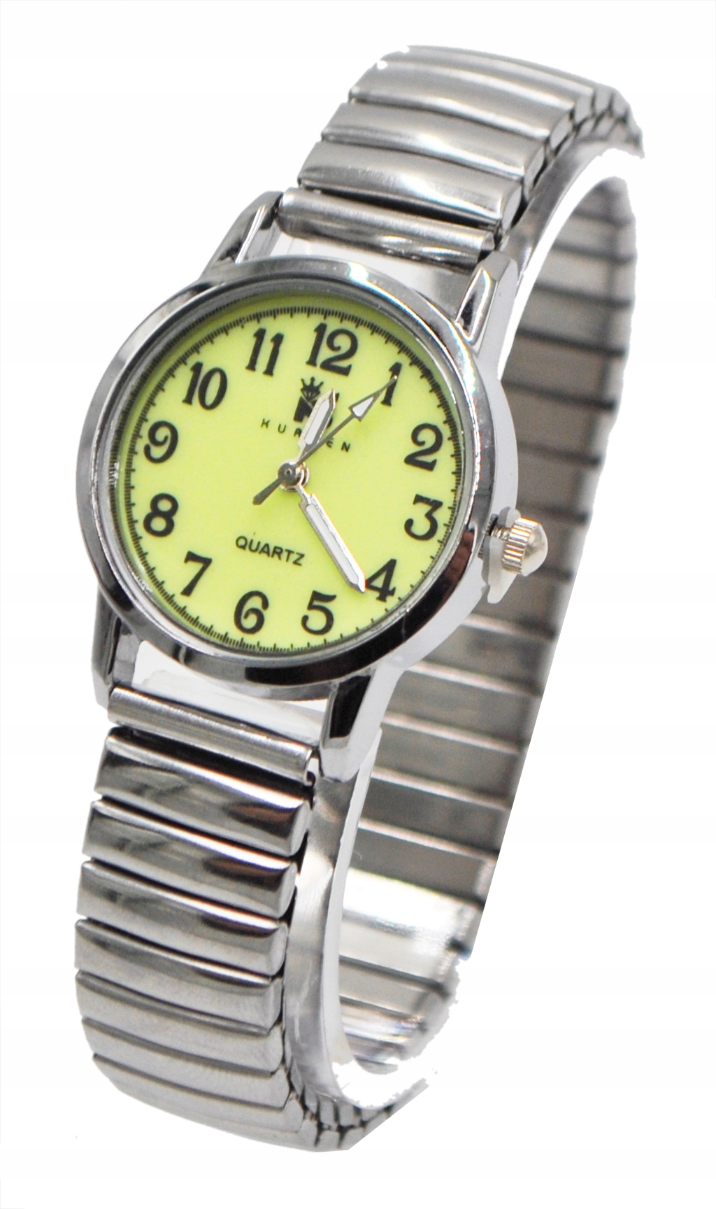 Zegarek na gumce świecący w ciemności dla seniora wygodny srebrny prezent