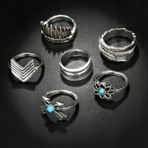 Srebrny zestaw pierścionków retro punk boho 08 - miniatura 8