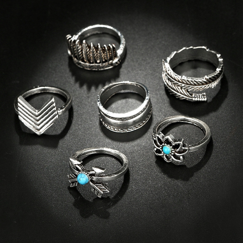 Srebrny zestaw pierścionków retro punk boho 08 - zdjęcie 8