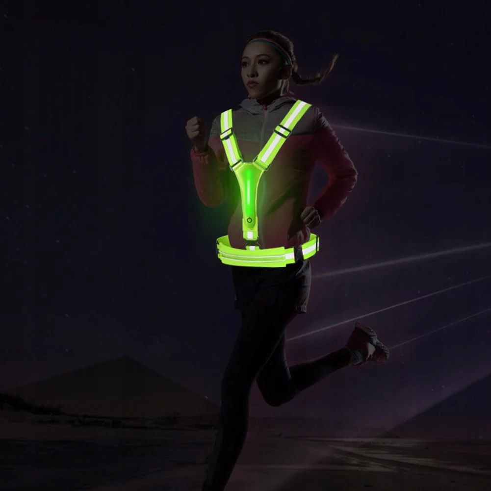 Kamizelka odblaskowa szelki do biegania rower podwójny 2x led usb kieszeń - zdjęcie 15