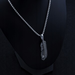 Naszyjnik srebrny łańcuszek stal pióro piórko 343 - miniatura 14