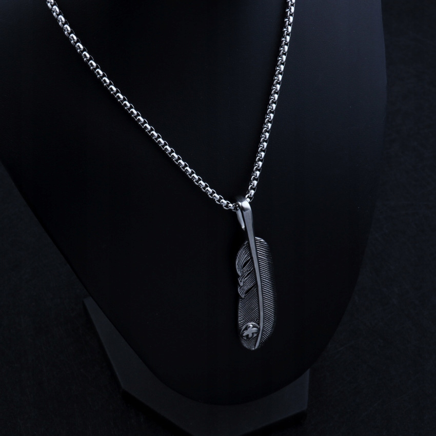 Naszyjnik srebrny łańcuszek stal pióro piórko 343 - obrazek 14