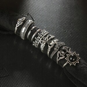 Srebrny zestaw pierścionków retro punk boho 09 - miniatura 5