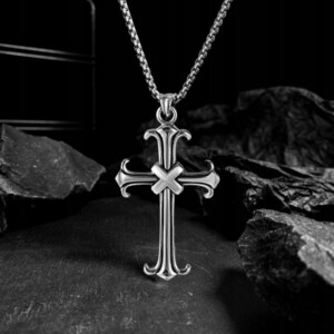Naszyjnik srebrny stal łańcuszek krzyżyk x 319 - miniatura 4