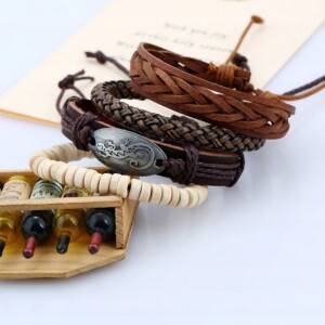 Bransoletka męska skórzana zestaw komplet 301 - miniatura 4