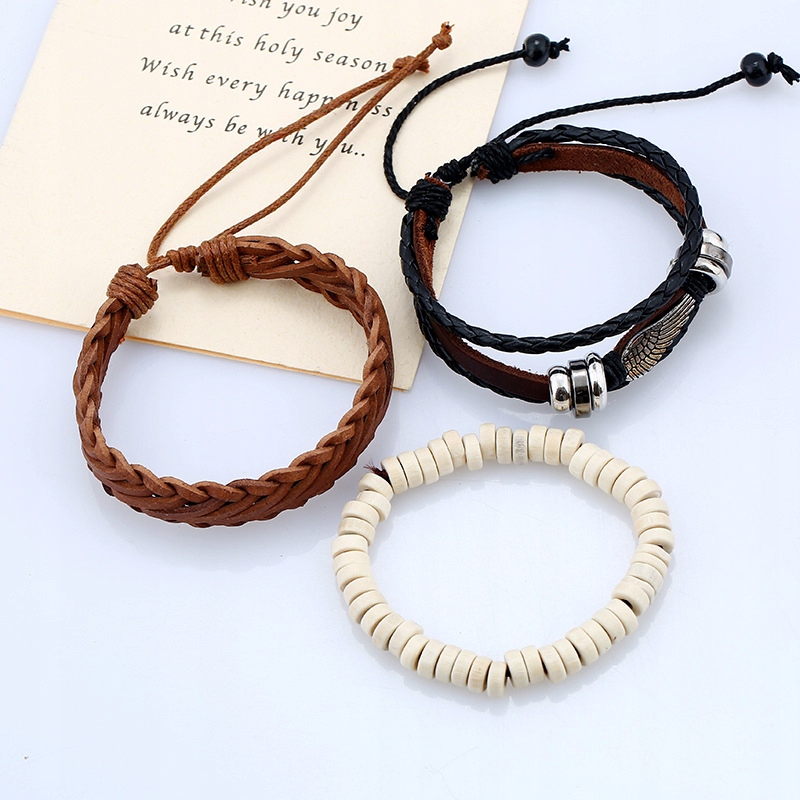 Bransoletka męska skórzana zestaw komplet 302 - obrazek 3