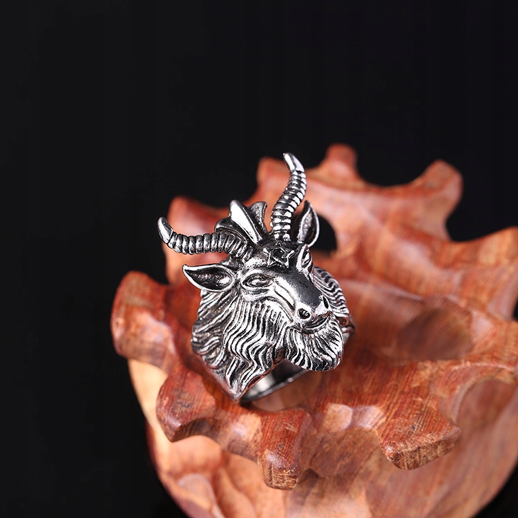 Pierścień sygnet obrączka stal srebrny kozioł 396 - obrazek 9