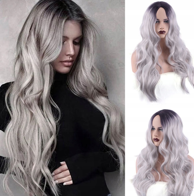 Siwy jasny blond peruka włosy gęste piękne 250w - obrazek 2