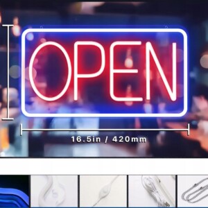 Szyld neon led napis open do sklepu kawiarni lokalu baru usb zawieszki - miniatura 3