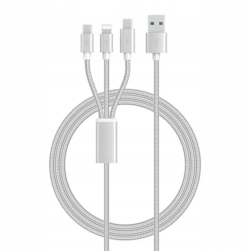 Kabel ładowarka 3w1 1.2m typ-c lightning usb-c 5a - obrazek 4