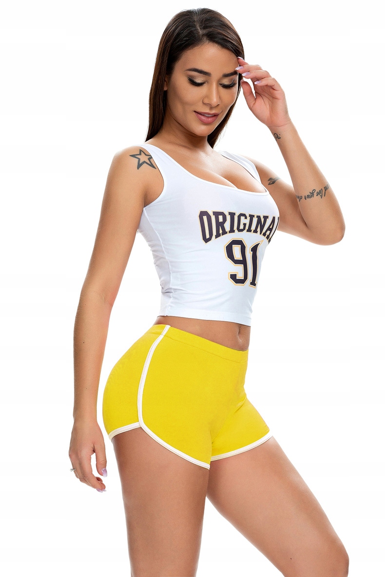 Szorty damskie sportowe wygodne spodenki żółte l - obrazek 5