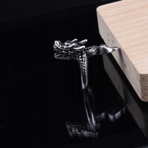 Pierścień obrączka sygnet smok regulowany vintage męski srebrny metalowy - miniatura 5