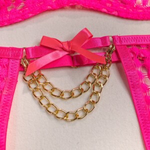 Piękny komplet bielizny damskiej stanik stringi pasy podwiązki pomarańcz l - miniatura 9