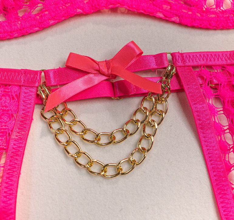 Piękny komplet bielizny damskiej stanik stringi pasy podwiązki pomarańcz l - zdjęcie 9