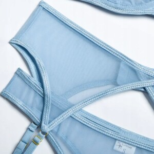 Komplet bielizny damskiej stanik choker pasy uda brzuch string czerwony m - miniatura 3