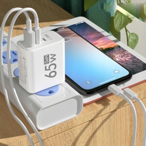 Ładowarka sieciowa gan 65w telefonu tableta 1xusb-a qc3.0, 2xusb-c pd33w - miniatura 3