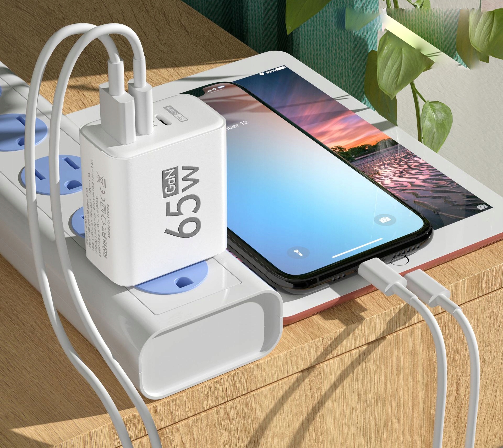 Ładowarka sieciowa gan 65w telefonu tableta 1xusb-a qc3.0, 2xusb-c pd33w - obrazek 3