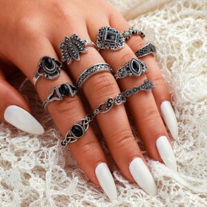 Srebrny zestaw pierścionków retro punk boho 12 - miniatura 8