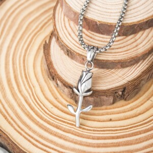 Naszyjnik srebrny stal łańcuszek róża kwiat 322 - miniatura 12