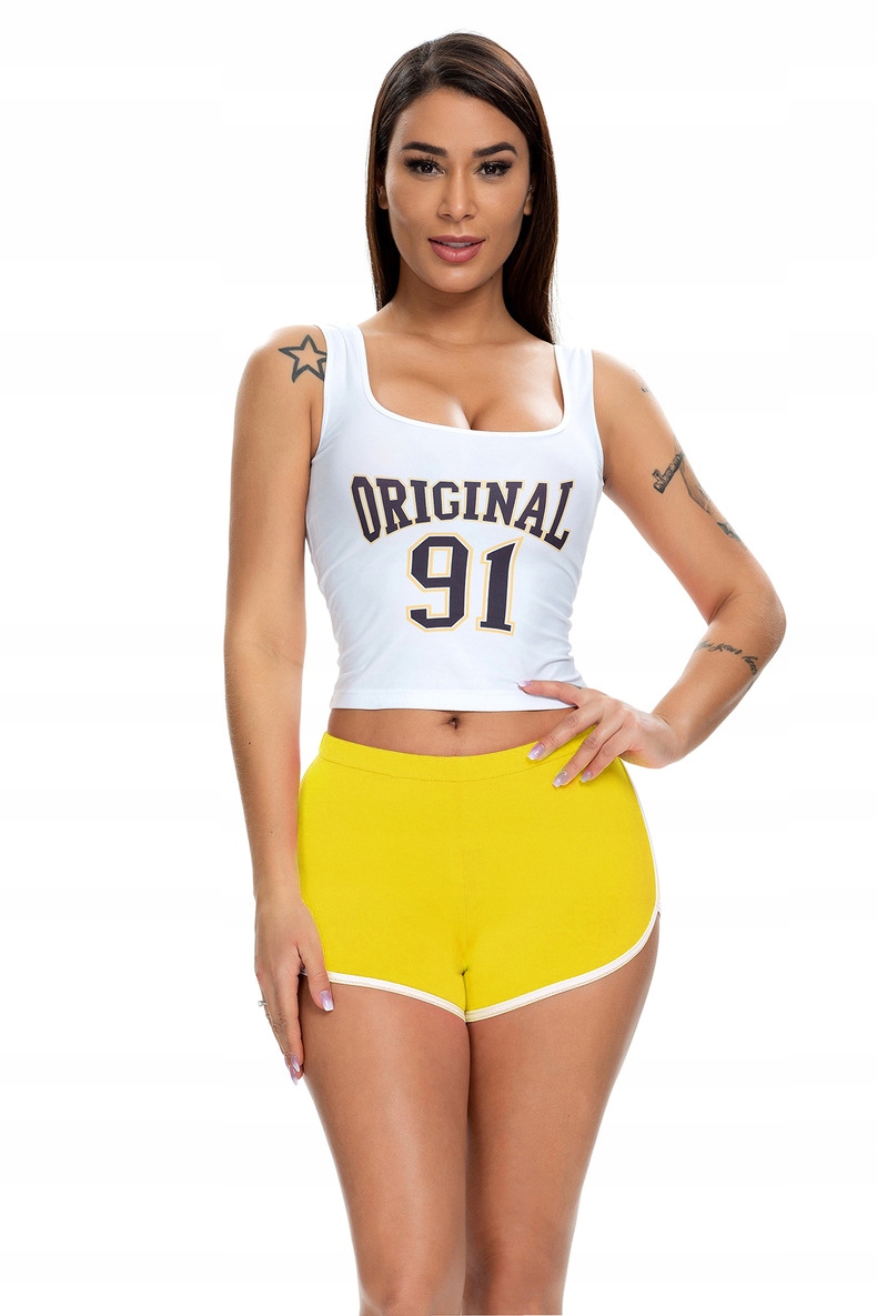 Szorty damskie sportowe wygodne spodenki żółte l - obrazek 4