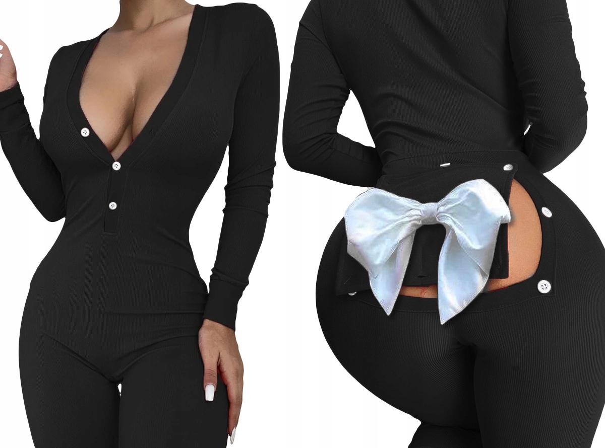 Piżama damska prezent na walentynki dla niej z klapką kokarda czarna l