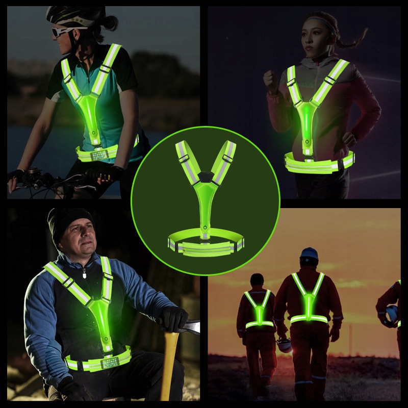 Kamizelka odblaskowa szelki do biegania rower podwójny 2x led usb kieszeń - zdjęcie 14