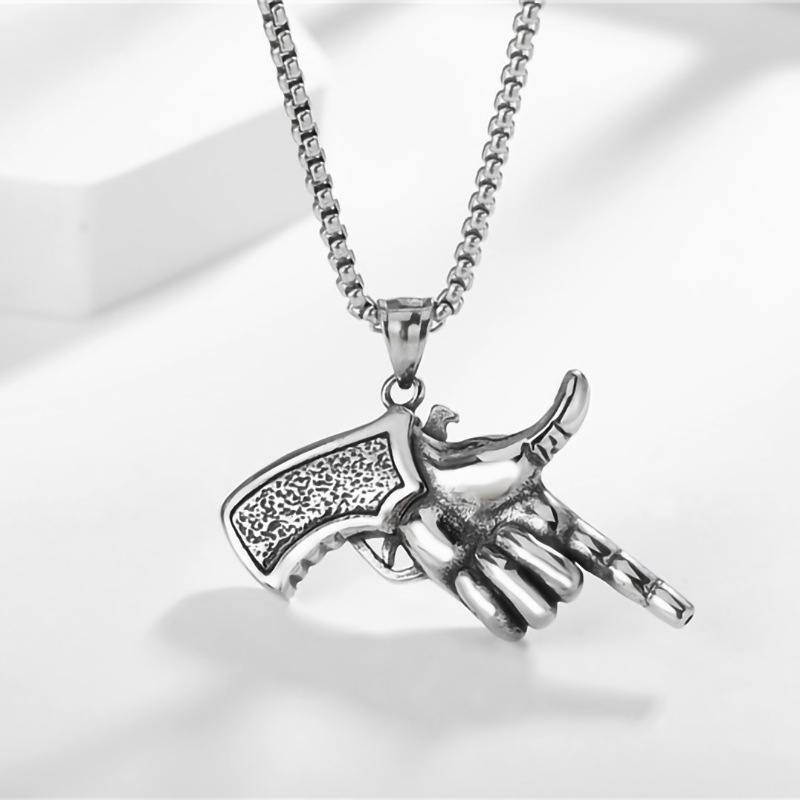 Naszyjnik srebrny łańcuszek broń ręka rewolwer 355 - obrazek 5