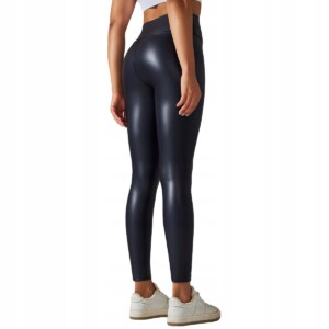 Legginsy modne wysoki stan modelujące ekoskóra elastyczne pushup czarne s - miniatura 2