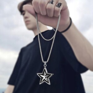 Naszyjnik srebrny stal łańcuszek gwiazda 333 - miniatura 5